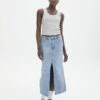 Denim Midi Front Split Skirt -Everrastyle Shop r rita denim midi hemmed skirt riley vintage wash front sl55242rden 2