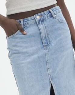 Denim Midi Front Split Skirt -Everrastyle Shop r rita denim midi hemmed skirt riley vintage wash imageback sl55242rden