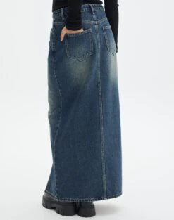 Split Front Denim Midi Skirt -Everrastyle Shop r roah denim maxi skirt coyote blue back sl118486rdnm