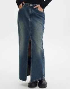 Split Front Denim Midi Skirt -Everrastyle Shop r roah denim maxi skirt coyote blue full sl118486rdnm