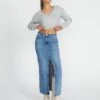 Split Front Denim Midi Skirt 2 Split Front Denim Midi Skirt -Everrastyle Shop r roah denim maxi skirt riley vintage wash front sl118486rdnm
