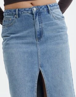 Split Front Denim Midi Skirt -Everrastyle Shop r roah denim maxi skirt riley vintage wash imageback sl118486rdnm