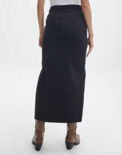 Split Front Denim Midi Skirt -Everrastyle Shop r roah denim maxi skirt washed black back sl118486rdnm