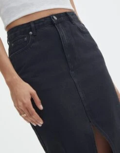 Split Front Denim Midi Skirt -Everrastyle Shop r roah denim maxi skirt washed black imageback sl118486rdnm