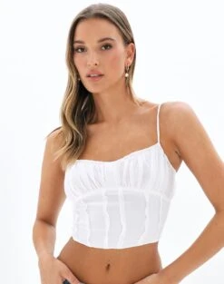 Foldover Zip Tube Top -Everrastyle Shop r ruby ruched blouse white front bv91103rchi