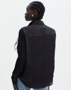 Pocket Satin Long Sleeve Shirt -Everrastyle Shop r scout satin shirt black back bl106816rsat