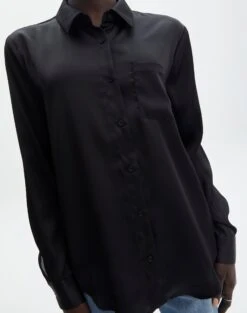Pocket Satin Long Sleeve Shirt -Everrastyle Shop r scout satin shirt black imageback bl106816rsat