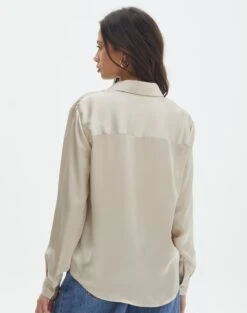 Pocket Satin Long Sleeve Shirt -Everrastyle Shop r scout satin shirt what the shell back bl106816rsat