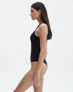 Rib High Neck Bodysuit -Everrastyle Shop raro razor ribbed bodysuit black detail tb116787vis