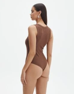 Rib High Neck Bodysuit -Everrastyle Shop raro razor ribbed bodysuit deep umber back tb116787vis
