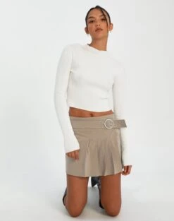Belted High Waist Pleated Mini Skirt -Everrastyle Shop riggs cargo pleated mini skirt on the rocks detail ss92078ben