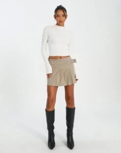 Foldover Off Shoulder Long Sleeve Top -Everrastyle Shop riggs cargo pleated mini skirt on the rocks front ss92078ben