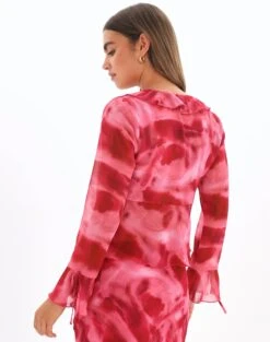 Print Frill Split Tie Front Blouse -Everrastyle Shop riley ruffle blouse carnation skies back bl64192prt