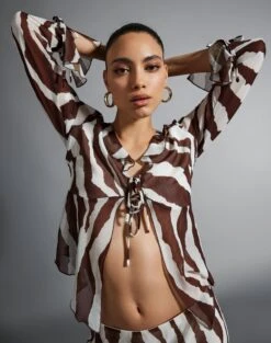 Printed Lace Trim Cami Top -Everrastyle Shop riley ruffle blouse umber zebra front bl64192prt 3