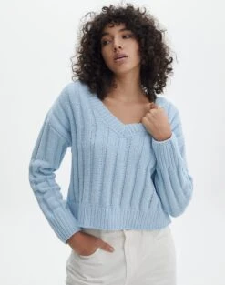 Knit Crew Neck Jumper -Everrastyle Shop rowan ribbed v neck icecap front kl124074che 2