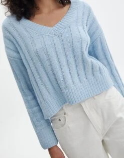 Knitted V Neck Jumper -Everrastyle Shop rowan ribbed v neck icecap imageback kl124074che