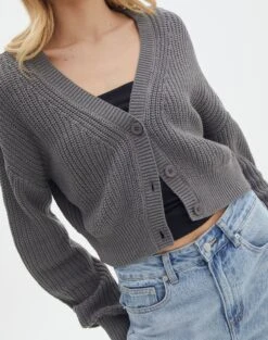 Button Front Long Sleeve Cardigan -Everrastyle Shop roy rib cardi keep your coal imageback kc78979oca