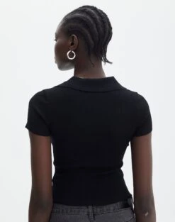 Collared Ribbed Knit Crop Top -Everrastyle Shop sammie collared black back ks123930vp