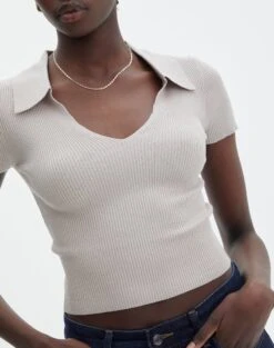 Collared Ribbed Knit Crop Top -Everrastyle Shop sammie collared dusty mink imageback ks123930vp