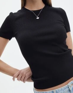 Knit Long Line T-Shirt -Everrastyle Shop saphi short sleeve rib tee black imageback ks119955vn