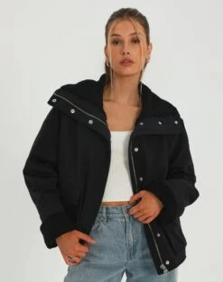 Faux Leather Longline Collared Coat -Everrastyle Shop scoopy oversized utility jacket black front cs91608bor