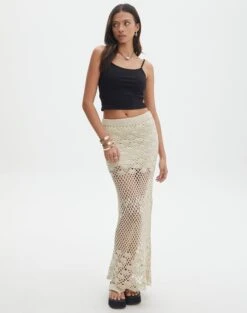 High Rise Denim Maxi Skirt -Everrastyle Shop shelly crochet maxi skirt shell phone front sl132840cro