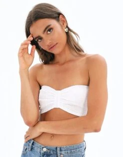 Foldover Zip Tube Top -Everrastyle Shop shelly shirred bandeau white front bv85320cot