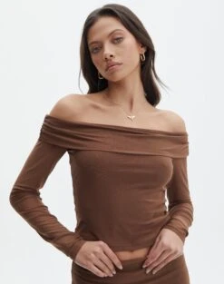 Foldover Off Shoulder Long Sleeve Top