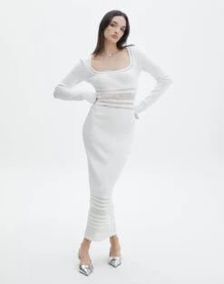 Panelled Knit Long Sleeve Maxi Dress -Everrastyle Shop sinny longsleeve panelled maxi milk full kd111216knt