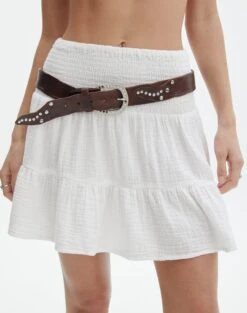 Muslin Tiered Mini Skirt 27 Muslin Tiered Mini Skirt -Everrastyle Shop sky shirred muslin skirt white full ss72038mus