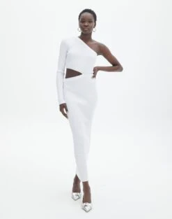 One Shoulder Long Sleeve Maxi Dress -Everrastyle Shop stella one sleeve white front kd129008vn 1