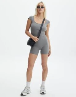 Active Supersoft Short Sleeve Low Back Unitard -Everrastyle Shop stormie short sleeve jumpsuit keep your coal full sw72661ss