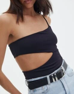 Supersoft One Shoulder Side Cut Out Bodysuit -Everrastyle Shop sully peachy bodysuit black imageback tb95431pch