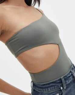 Supersoft One Shoulder Side Cut Out Bodysuit -Everrastyle Shop sully peachy bodysuit cypress imageback tb95431pch