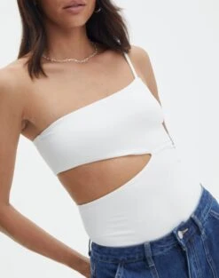 Supersoft One Shoulder Side Cut Out Bodysuit -Everrastyle Shop sully peachy bodysuit milk imageback tb95431pch