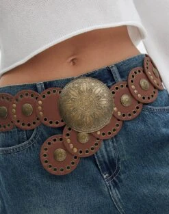 Brass Circle Detail Belt 30 Brass Circle Detail Belt -Everrastyle Shop suri circle belt brown imageback be131016new