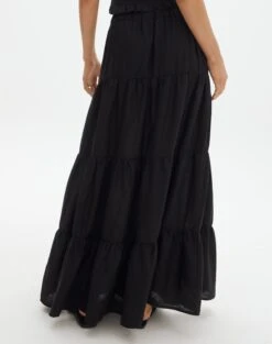 Linen Blend Tiered Maxi Skirt -Everrastyle Shop t boppie tiered linen maxi skirt black back sl120340tlv