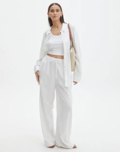 Linen Blend Pants -Everrastyle Shop t co dallas linen pant white detail pw115995tlv