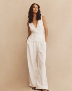 Linen Blend Pants -Everrastyle Shop t co dallas linen pant white front pw115995tlv