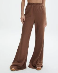 Linen Blend Wide Leg Pants -Everrastyle Shop t co dizzy flared pant deep umber full pw118952tlv