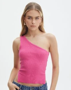 One Shoulder Split Side Knit Top -Everrastyle Shop t co mango one shoulder knit lets go party front kv55101tknt