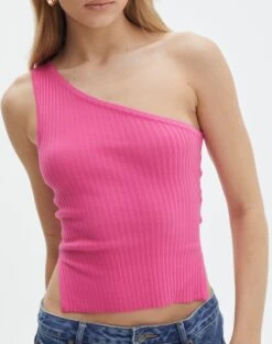 One Shoulder Split Side Knit Top -Everrastyle Shop t co mango one shoulder knit lets go party imageback kv55101tknt