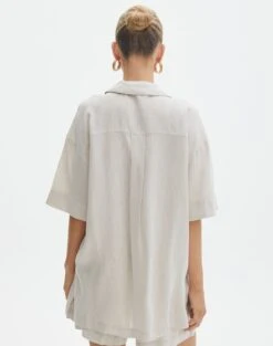 Short Sleeve Linen Blend Shirt -Everrastyle Shop t dizzy slit oversized shirt head in the sandmilk back bs118684tcd