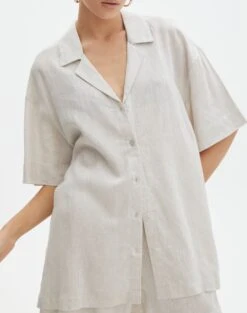Short Sleeve Linen Blend Shirt -Everrastyle Shop t dizzy slit oversized shirt head in the sandmilk imageback bs118684tcd