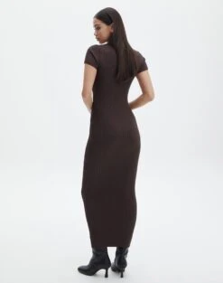 V Neck Collared Wide Rib Knit Dress -Everrastyle Shop t von v neck ss maxi irish coffee back kd103987tknt