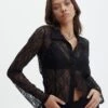 Lace Long Sleeve Button Front Top 1 Lace Long Sleeve Button Front Top -Everrastyle Shop tali lace fitted cardigan black front tc131029lac