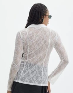 Lace Long Sleeve Button Front Top -Everrastyle Shop tali lace fitted cardigan milk back tc131029lac