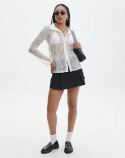 Lace Long Sleeve Button Front Top -Everrastyle Shop tali lace fitted cardigan milk full tc131029lac