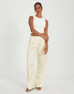 Linen Blend Tailored Pant -Everrastyle Shop tally wide leg satin cargo bad to the bone front pw89476sat