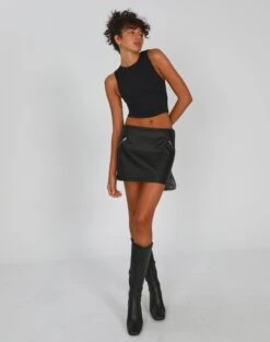 Double Pocket Oversized Faux Leather Shacket -Everrastyle Shop tara pu mini skirt black front ss106548pu 1